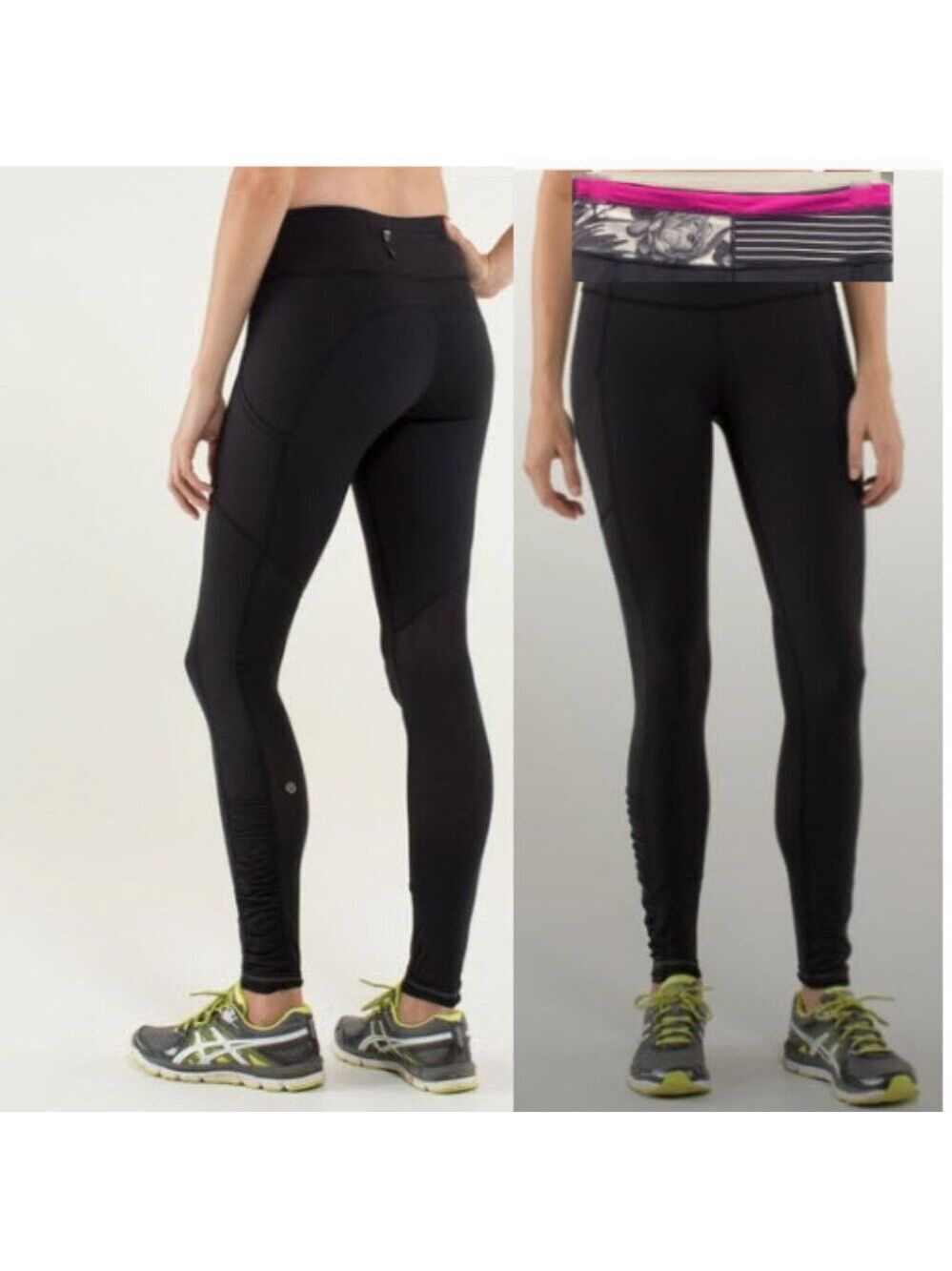 Lululemon Speed Tight Luxtreme Black Leggings with Pink and Gray Size 6